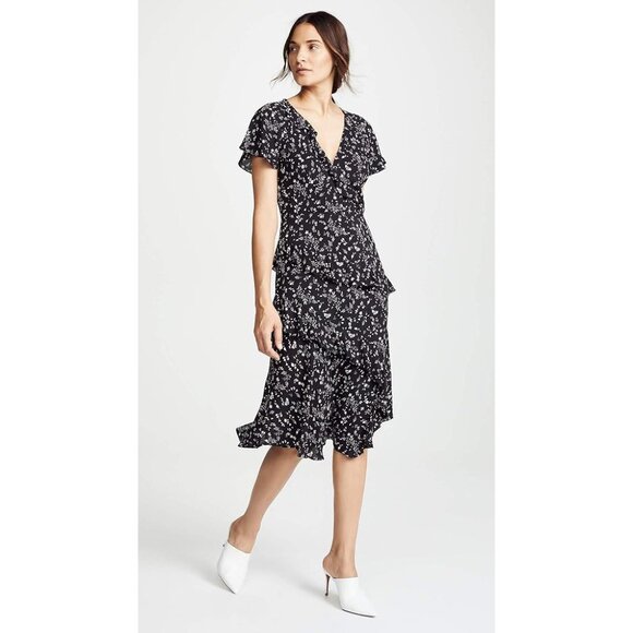 Joie Dresses & Skirts - Joie‎ Orita Women's Black Floral Tiered Ruffle V-Neck Midi Dress